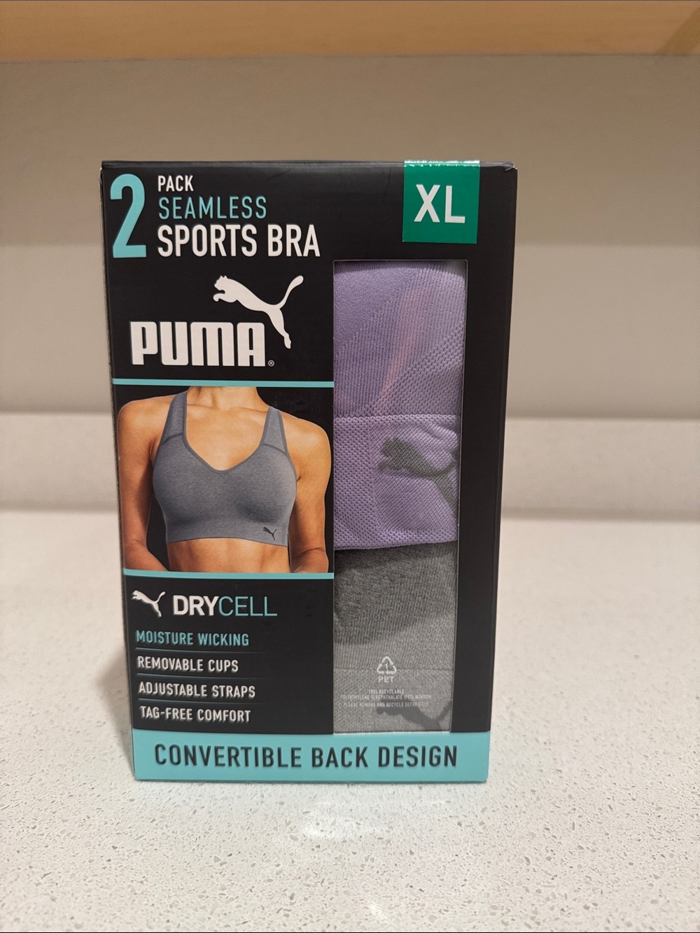 Puma 2-Pack Seamless Sports Bras in Gray and Purple - XL